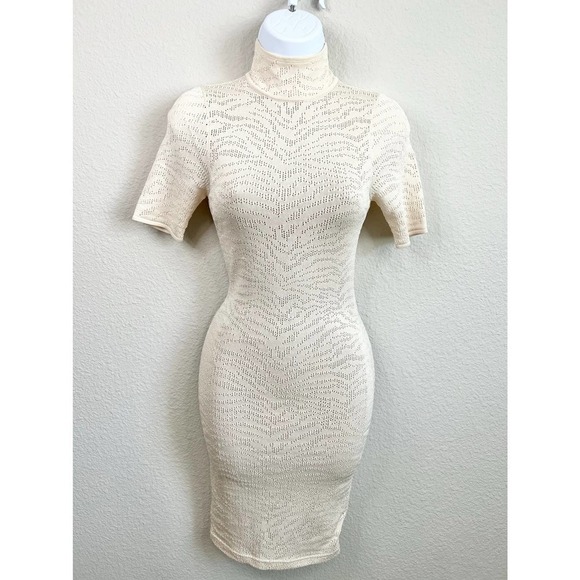 RONNY Kobo Cream Bodycon Knit Mini Dress Mock Neck Women's XS Party Cocktail - Picture 9 of 10